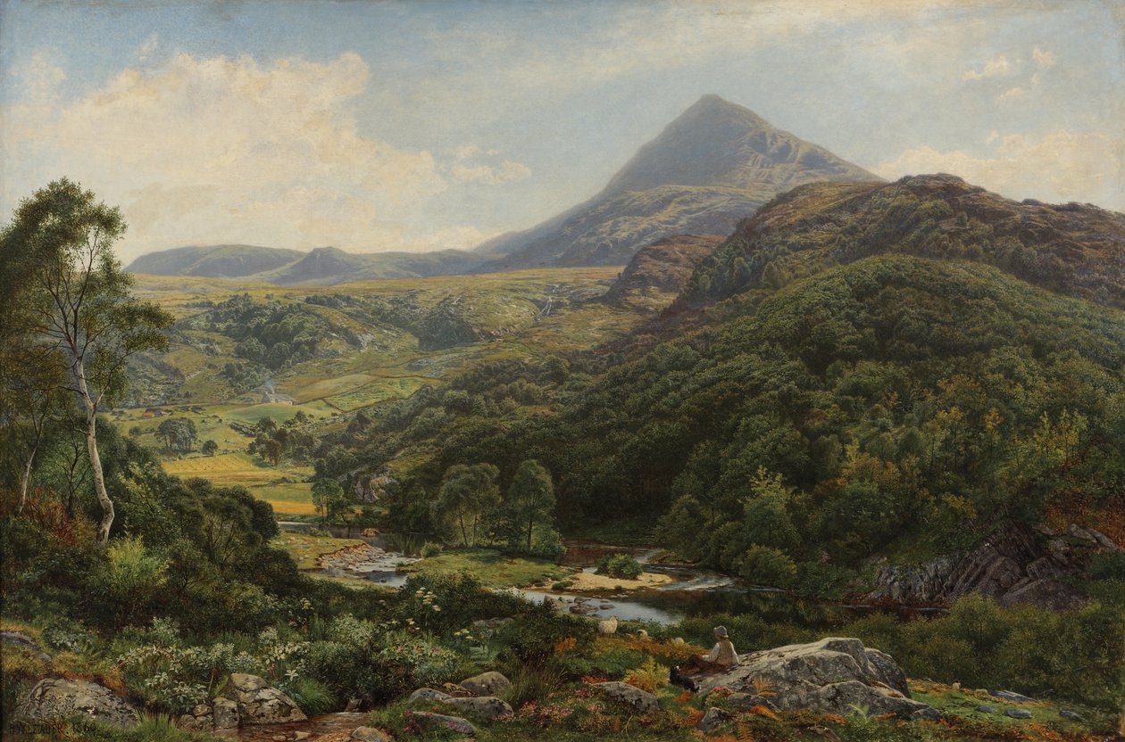 Hiljainen laakso Walesin kukkuloilla, 1860 tekijältä Benjamin Williams Leader