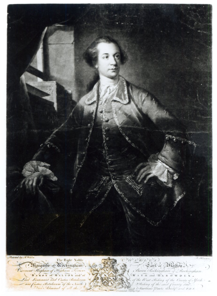 Charles Watson-Wentworthin, Rockinghamin toisen markiisin (1730-82) muotokuva, kaiverrus Richard Houston (1721-75) tekijältä Benjamin Wilson