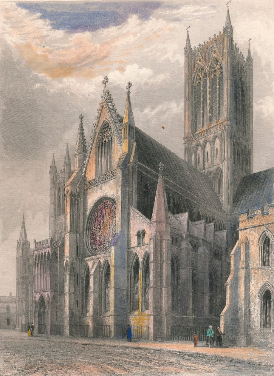 Lincolnin katedraali - Näkymä South Transeptille ja Central Towerille, 1836 tekijältä Benjamin Winkles