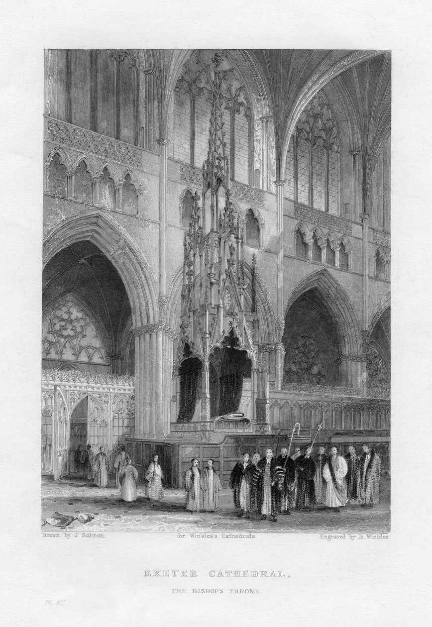The Bishops Throne, Exeterin katedraali, Devon, c1836-c1842. tekijältä Benjamin Winkles