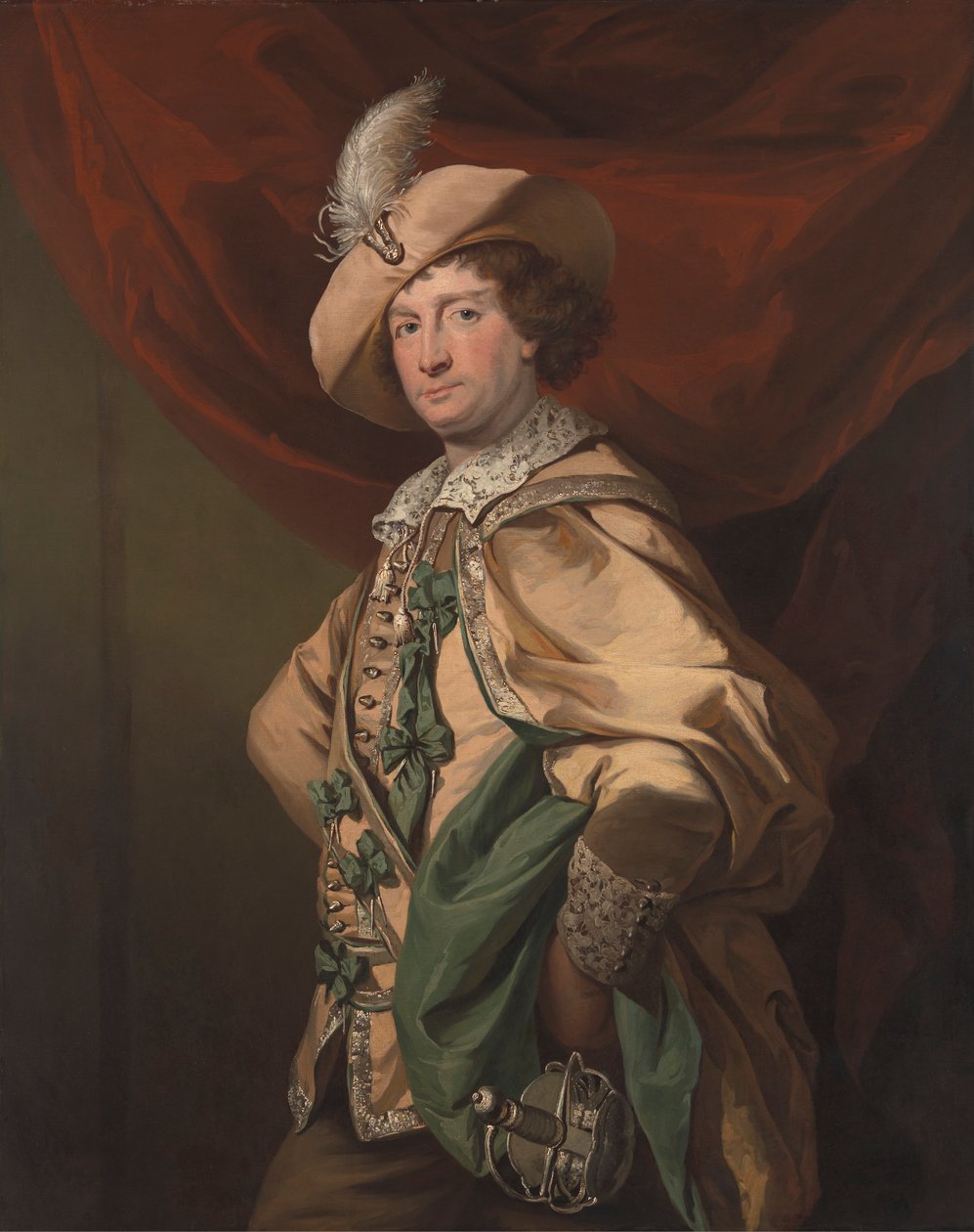 Henry Woodward Petruchion roolissa Catherine ja Petruchio -elokuvassa, Garrickin versio elokuvasta "The Taming of the Shrew" tekijältä Benjamin van der Gucht