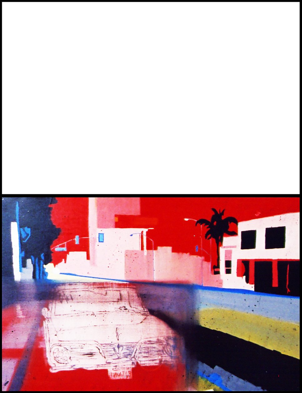 Kalifornialainen auto kalifornialaisella kaistaleella, 2003 (öljy kahdelle vierekkäiselle kankaalle) tekijältä Benoit Erwann Boucherot
