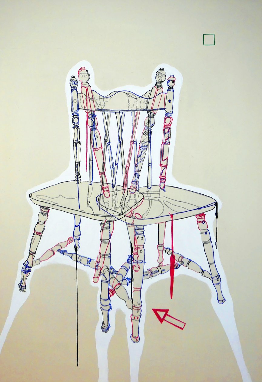 Chaise manifeste, 2023 (öljyä ja akryyliä kankaalle) tekijältä Benoit Erwann Boucherot