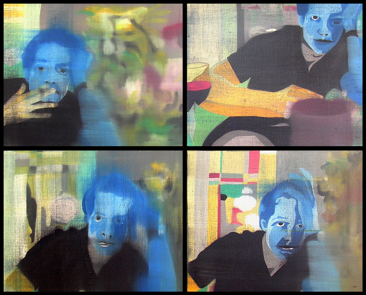 Mies kuussa, 2003 (öljy 4 vierekkäiselle kankaalle) tekijältä Benoit Erwann Boucherot