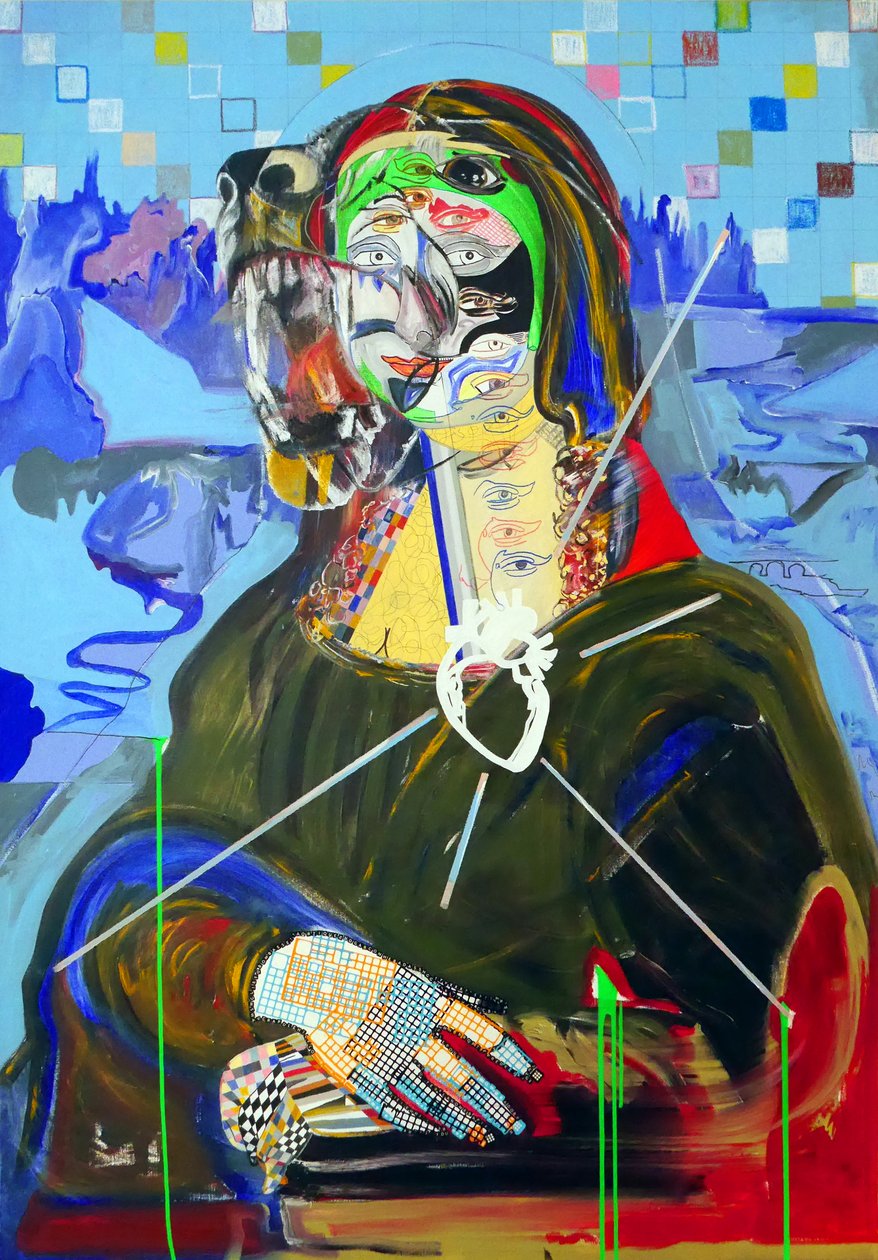 Surpeinture : Joconde, 2018 (öljy, paperi ja akryyli kankaalle) tekijältä Benoit Erwann Boucherot