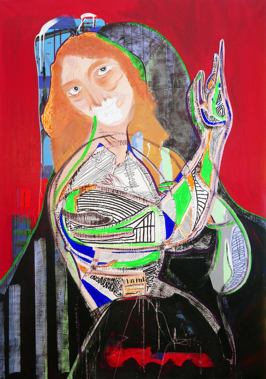 Surpeinture : Saint Jean-Baptiste, 2020 (öljy, paperi ja akryyli kankaalle) tekijältä Benoit Erwann Boucherot