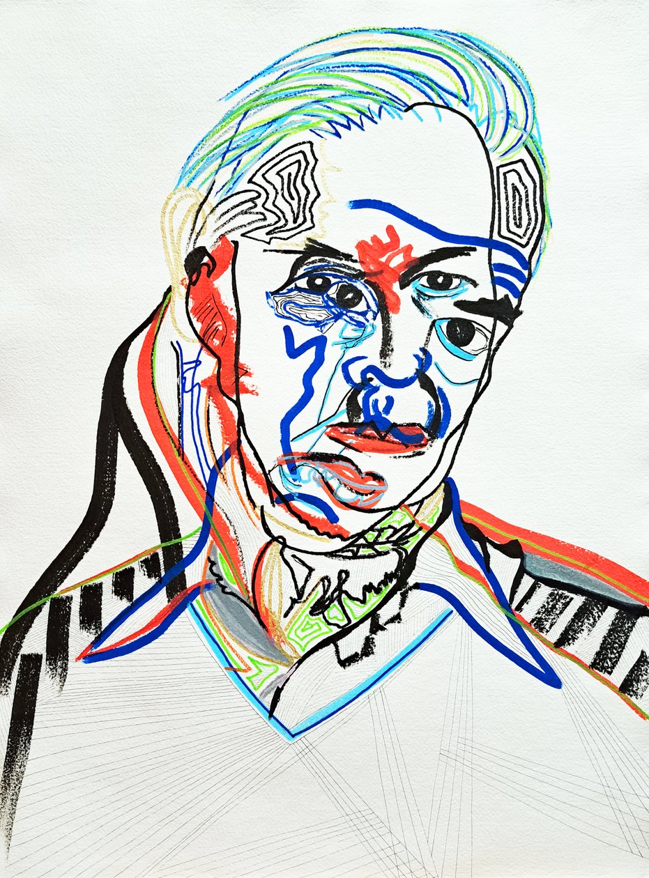Surportrait : Hans J. Wegner, 2022 (akryyli paperille). tekijältä Benoit Erwann Boucherot