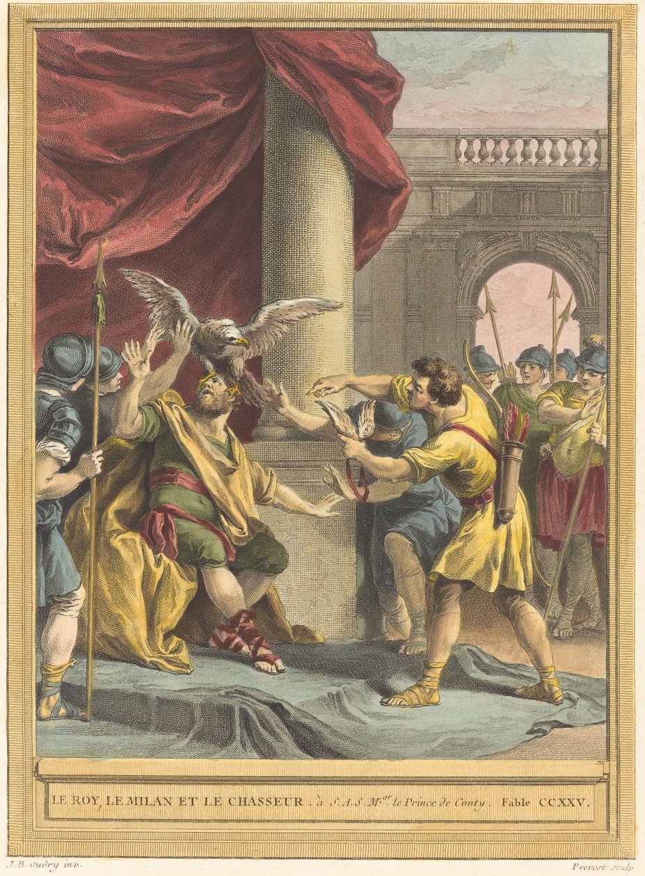 Kuningas, leija ja metsästäjä tekijältä Benoît Louis Prévost after Jean Baptiste Oudry