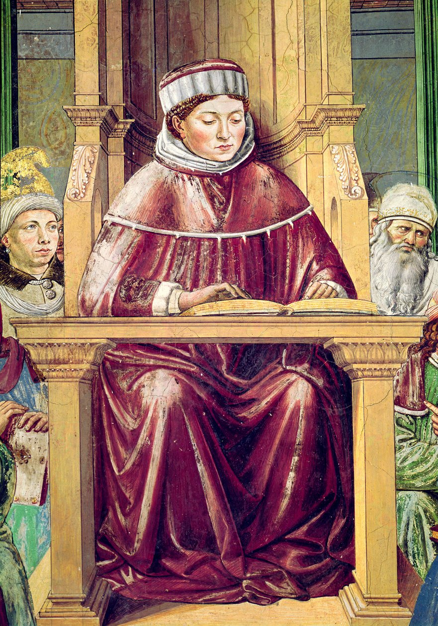 Yksityiskohta Pyhän Augustinuksen retoriikkaa ja filosofiaa lukevasta Rooman koulusta, Pyhän Augustinuksen elämästä, 1464-65 tekijältä Benozzo di Lese di Sandro Gozzoli