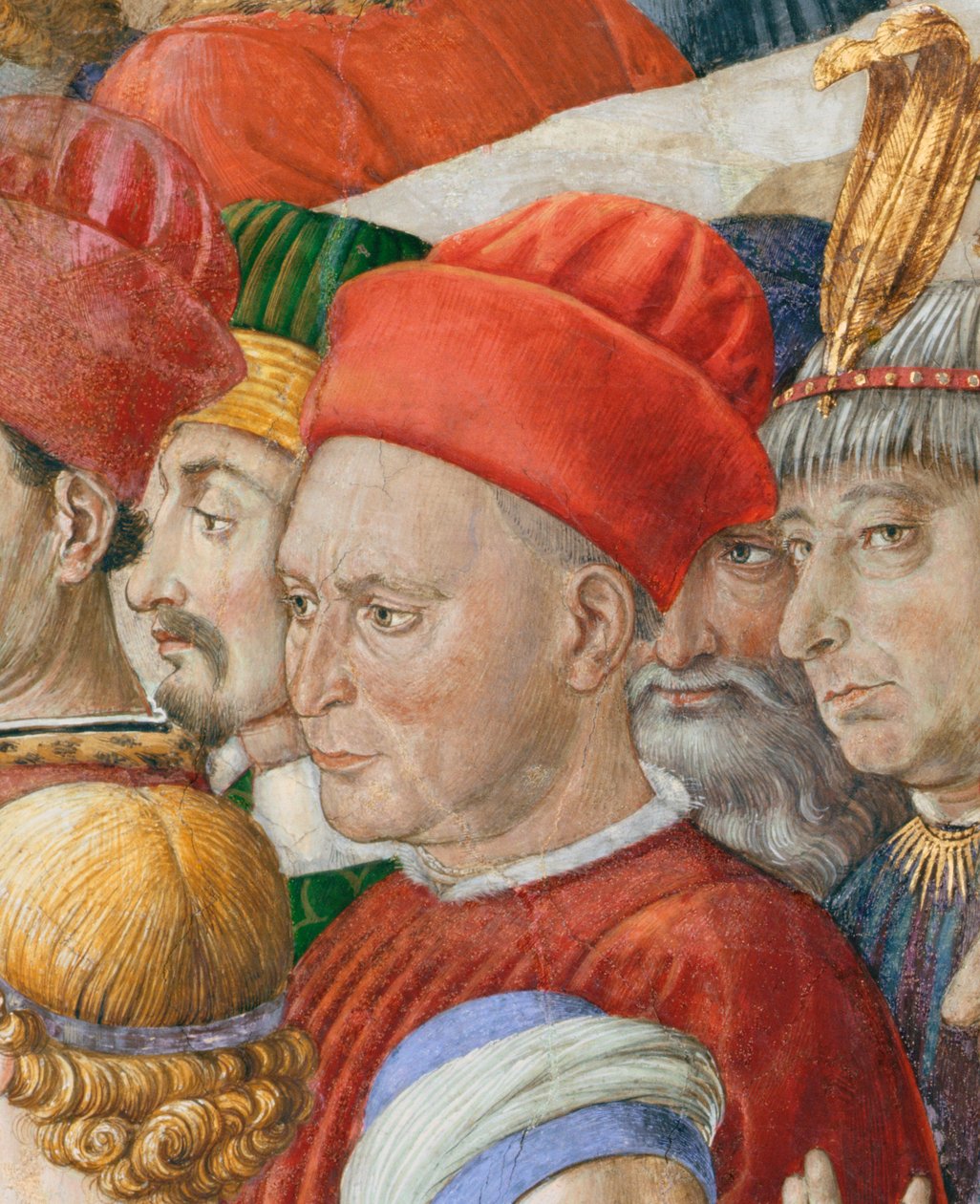 Kasvot kulkueessa, yksityiskohta Journey of the Magi -syklistä kappelissa, n. 1460 freskon yksityiskohta 70603:sta tekijältä Benozzo di Lese di Sandro Gozzoli