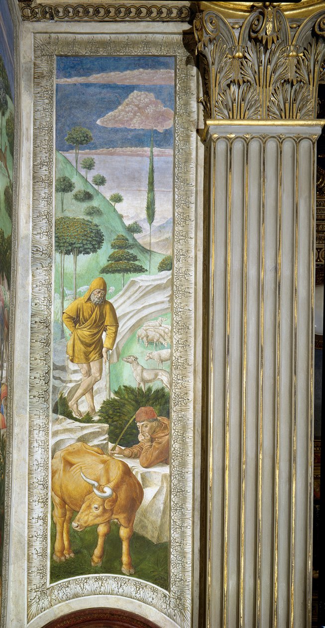 Paimen ja paimen, kappelin kappelin maagisten matka -jakson vasemmanpuoleisen seinän paneeli, n. 1460. tekijältä Benozzo di Lese di Sandro Gozzoli