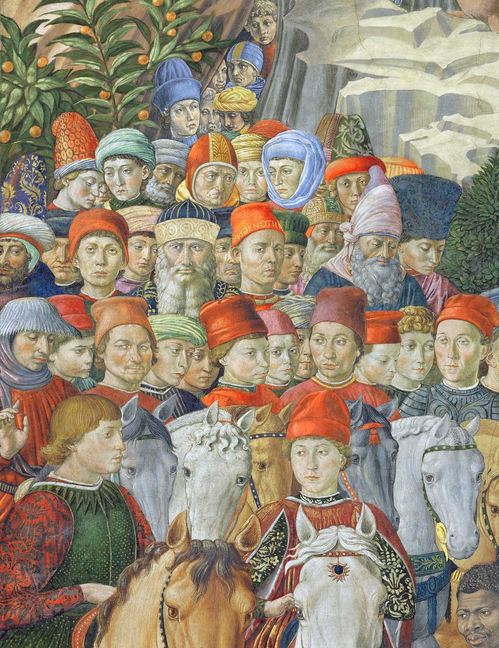 The Procession of the Magi, yksityiskohta Cavaliersista, 1459-62 tekijältä Benozzo di Lese di Sandro Gozzoli