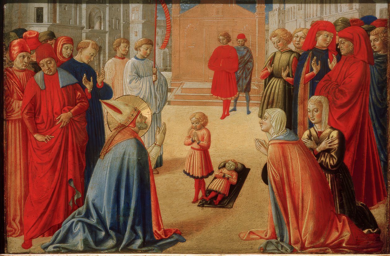 Pyhä Zenobius herättää kuolleen pojan henkiin. tekijältä Benozzo Gozzoli