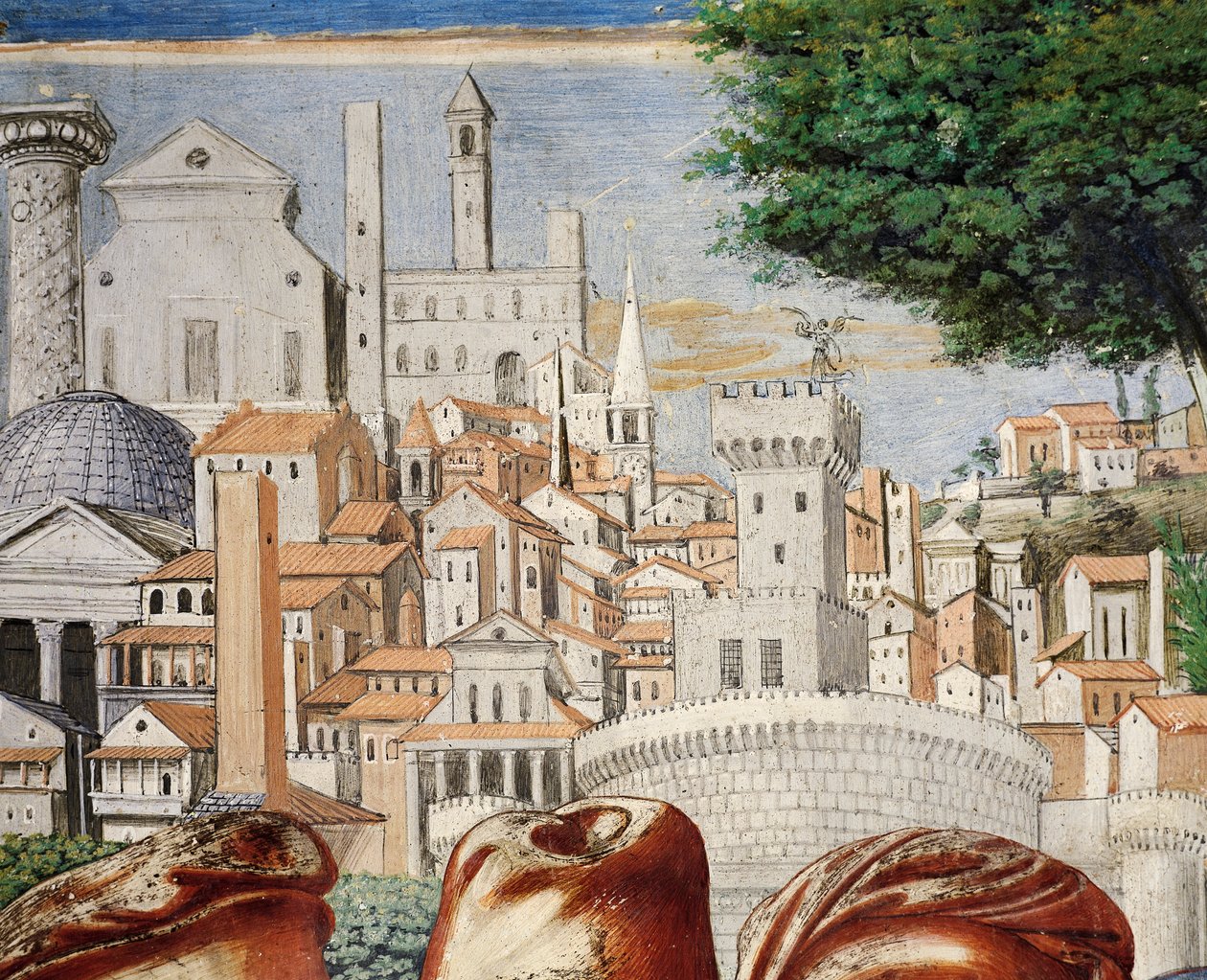 Rooman kaupungin arkkitehtuuri, yksityiskohta Pyhän Augustinuksen tarinoista tekijältä Benozzo di Lese di Sandro Gozzoli