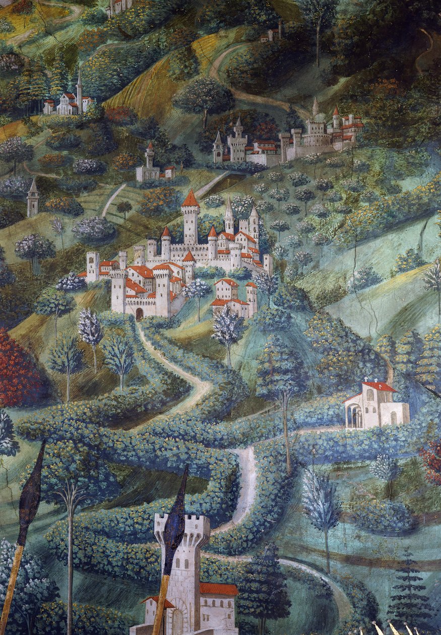 Linnat, maisemayksityiskohta Magi-kulkueesta tekijältä Benozzo di Lese di Sandro Gozzoli