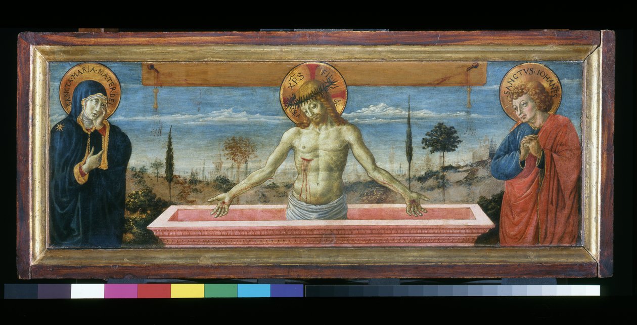 Kristus hurskaudessa Neitsyen ja Pyhän Johanneksen välillä, noin 1450 tekijältä Benozzo di Lese di Sandro Gozzoli