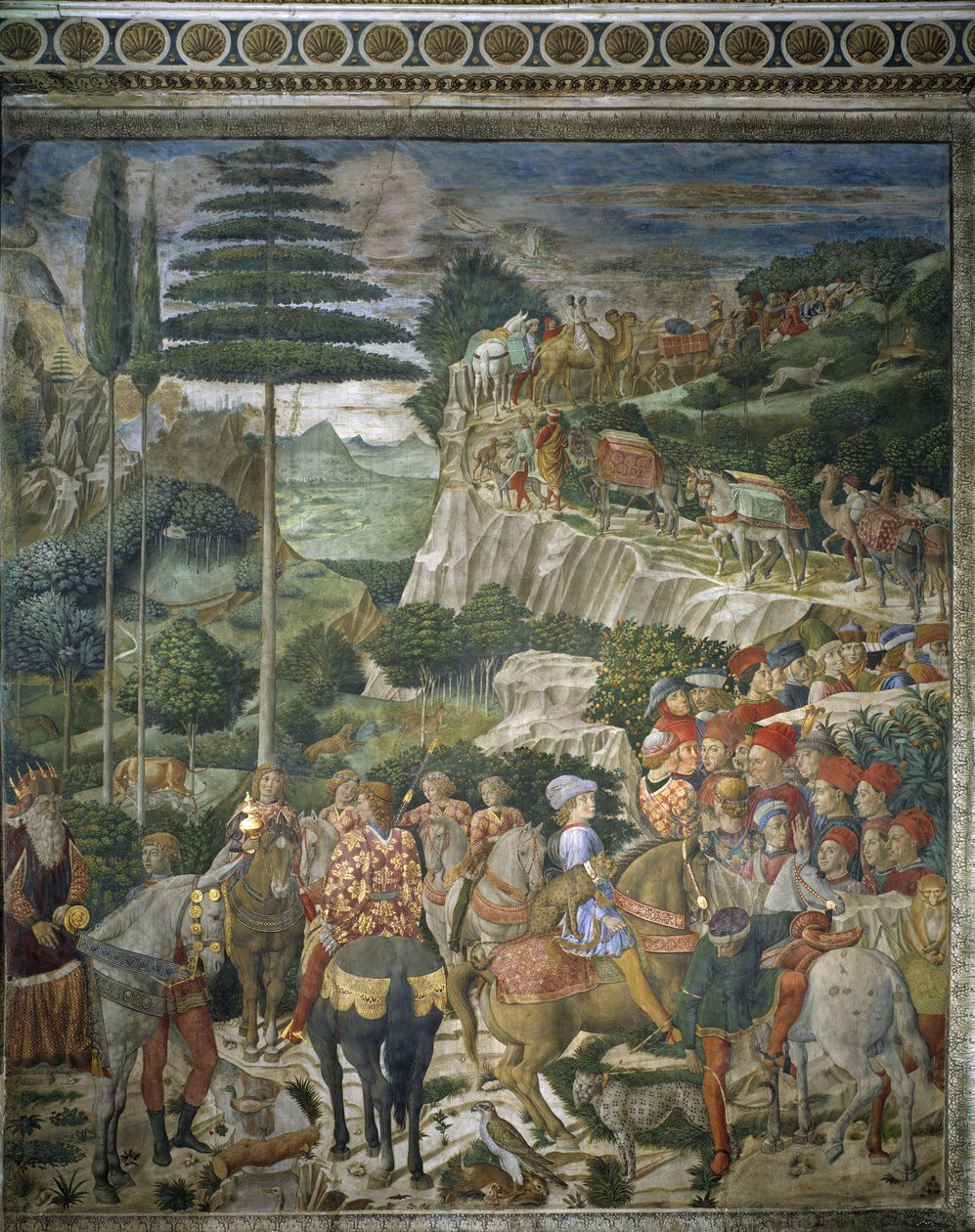 Tieteiden kulkue Julien de Mediciksen ja Josef II:n, Konstantinopolin patriarkan kanssa (fresko tekijältä Benozzo di Lese di Sandro Gozzoli