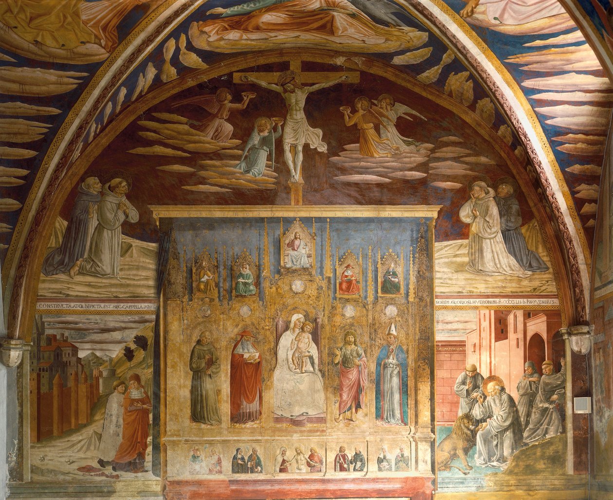 Freskot, jotka kuvaavat Kristuksen ja Pyhän Hieromuksen elämää tekijältä Benozzo di Lese di Sandro Gozzoli