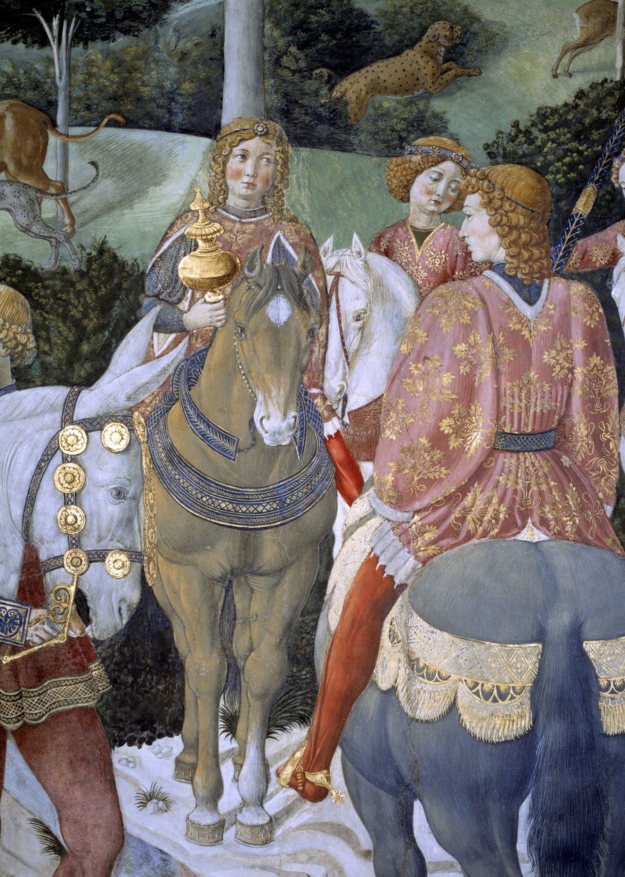 Yksityiskohta kappelin maagisten matkasta, noin 1460 (fresko). tekijältä Benozzo di Lese di Sandro Gozzoli