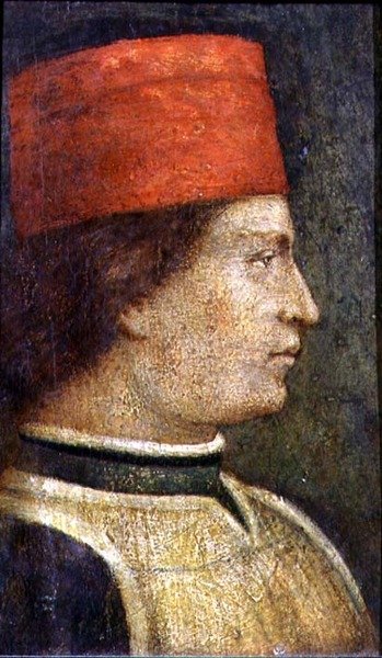 Punaisessa hatussa miehen pää (tempera paneelissa) tekijältä Benozzo di Lese di Sandro Gozzoli