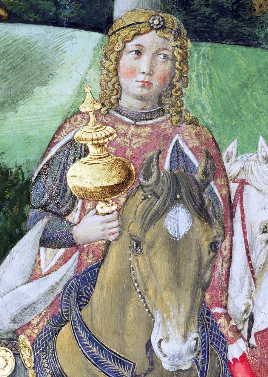 Ratsumiehet kuninkaallisessa seurueessa, yksityiskohta Journey of the Magi -syklistä kappelissa, n. 1460 freskon yksityiskohta 70606:sta tekijältä Benozzo di Lese di Sandro Gozzoli