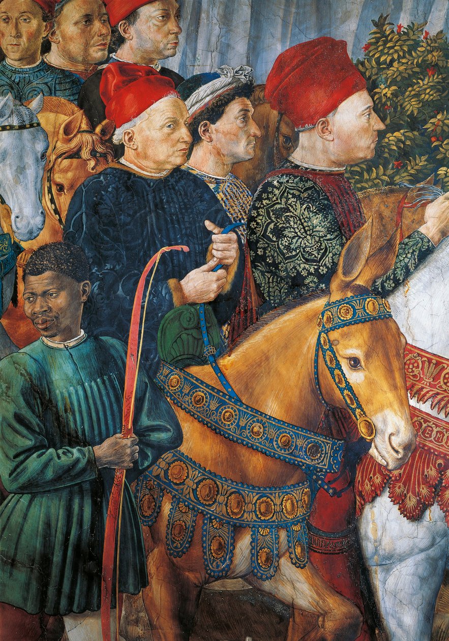 Italia, Firenze, Cosimo il Vecchion (Cosimo vanhin) maalattu kuva, yksityiskohta tekijältä Benozzo di Lese di Sandro Gozzoli