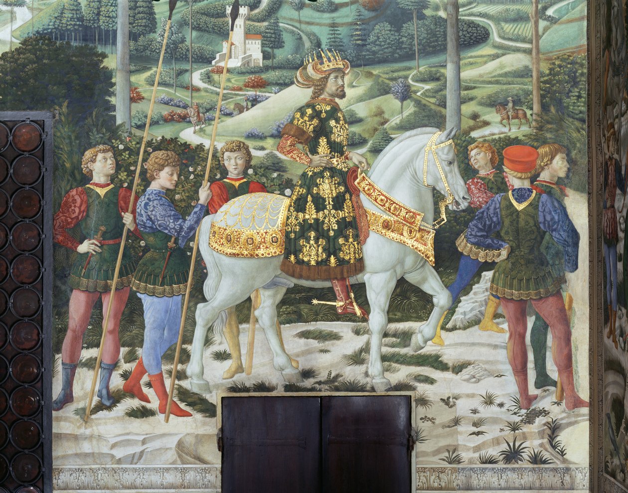 Johannes VII Palaeologus (1391-1448), Itä-Rooman keisari, Balthasarina, yhtenä kolmesta kuninkaasta, yksityiskohta kappelissa olevasta maagisten matkasta, noin 1460 (fresko). tekijältä Benozzo di Lese di Sandro Gozzoli