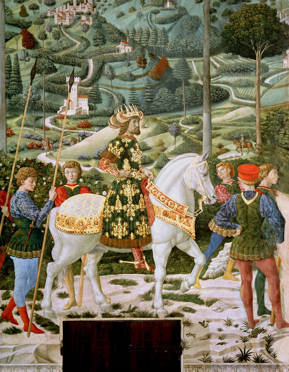 Johannes VII Palaeologus (1391-1448), Itä-Rooman keisari, yhtenä Kolmesta Kuninkaasta, yksityiskohta Journey of the Magi -syklistä kappelissa, n. 1460 tekijältä Benozzo di Lese di Sandro Gozzoli