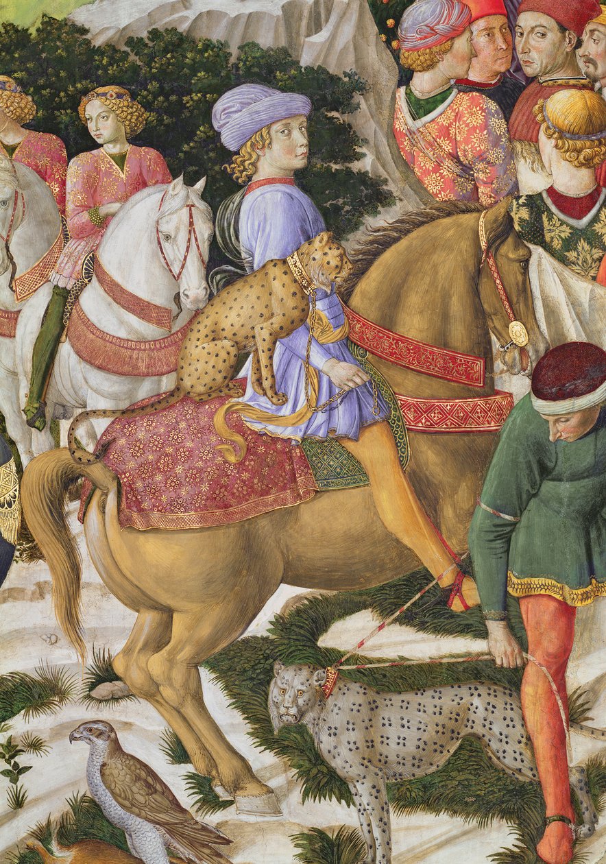 Giuliano deMedicin muotokuva 1453-78, yksityiskohta kappelin maagisten matkasta, n.1460, fresko 70601:n yksityiskohta tekijältä Benozzo di Lese di Sandro Gozzoli