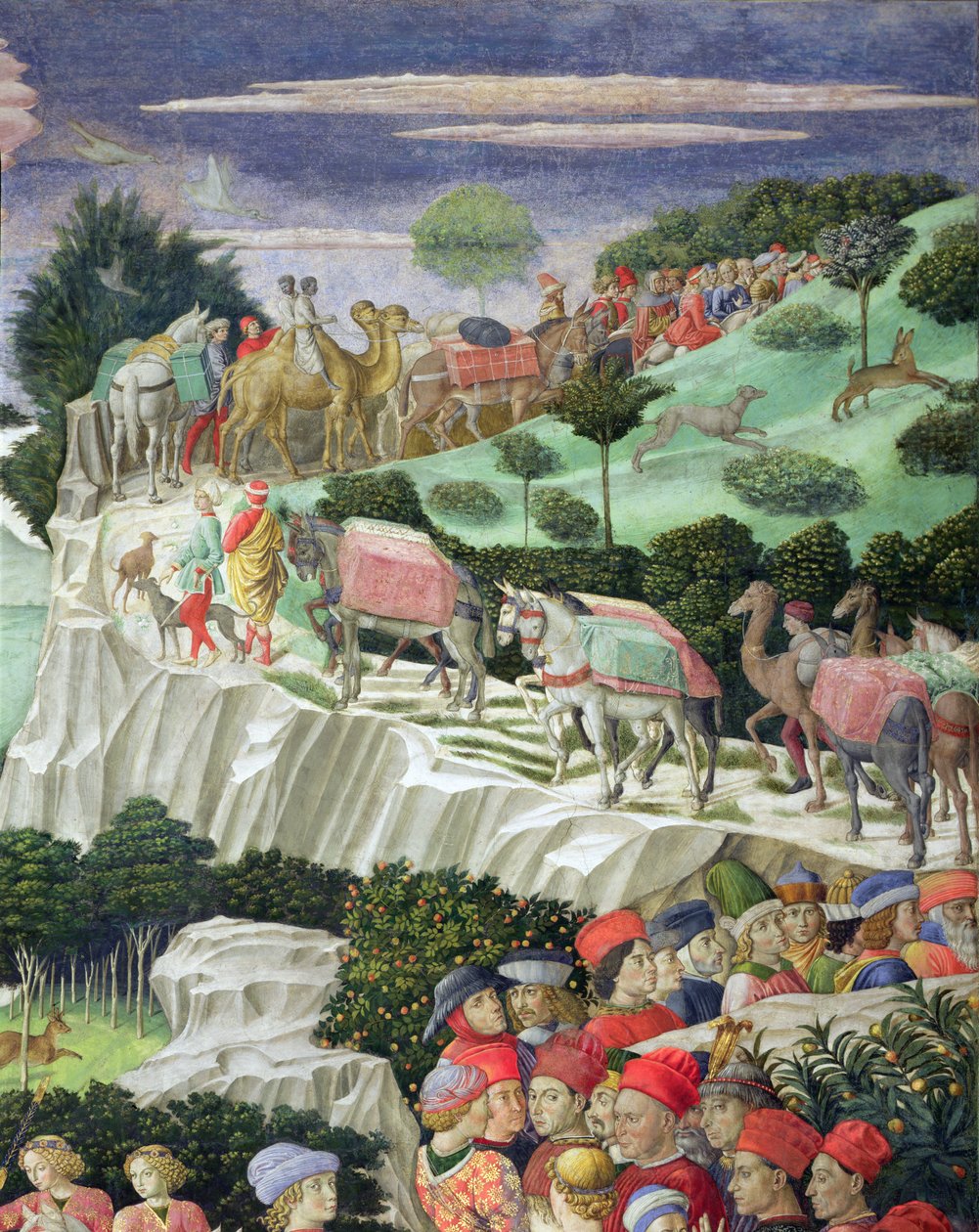 Melchiorin kulkue Magi-kappelilta (70601:n yksityiskohta) tekijältä Benozzo di Lese di Sandro Gozzoli