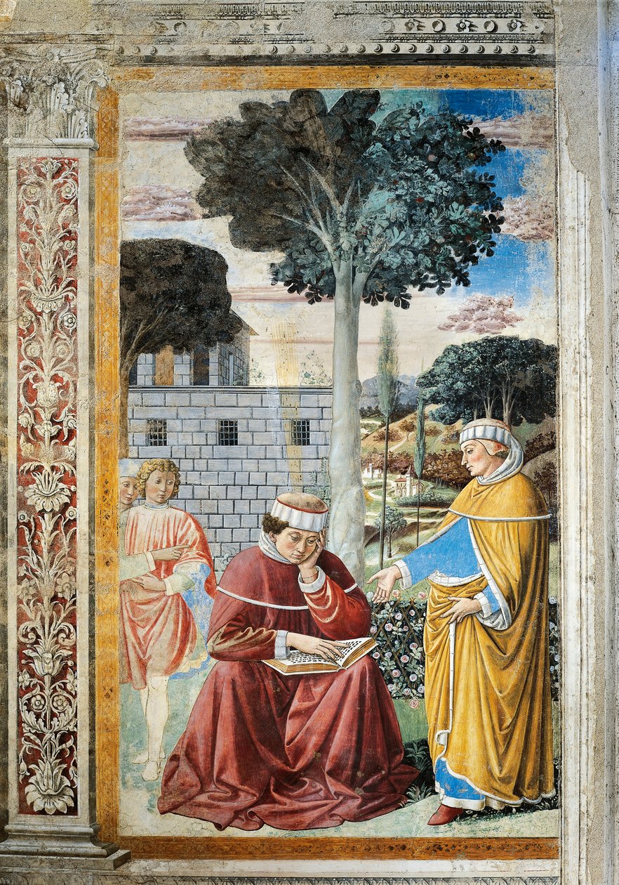 St. Agostino lukee Pyhän Paavalin kirjeitä, yksityiskohta Stories of St. Augustinuksesta tekijältä Benozzo di Lese di Sandro Gozzoli