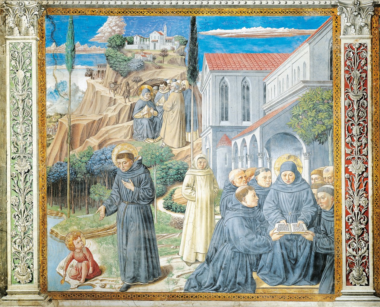 Sant Agustí donant la Regla als monjos i parlant amb el Nen Jesús sobre la Santíssima Trinitat, detall de Històries de Sant Agustí finlandès tekijältä Benozzo di Lese di Sandro Gozzoli