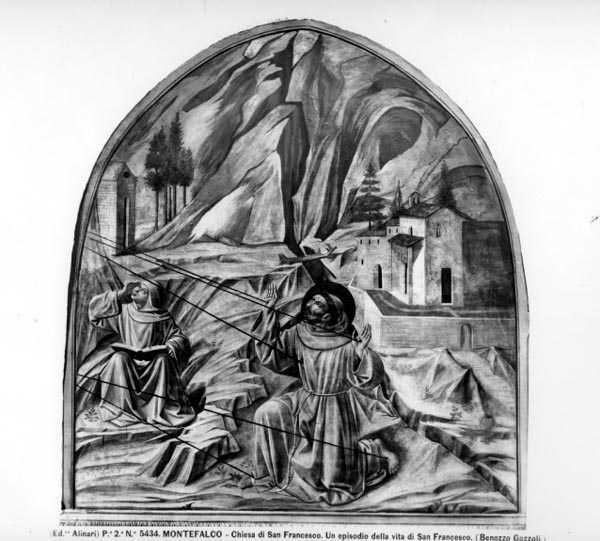 Pyhä Fransiskus vastaanottaa stigmat (fresko) (s/w valokuva) tekijältä Benozzo di Lese di Sandro Gozzoli