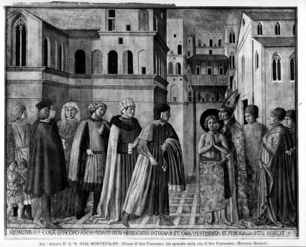 Pyhä Franciscus luopumassa maailmallisista tavaroistaan (fresko) (m/v kuva) tekijältä Benozzo di Lese di Sandro Gozzoli