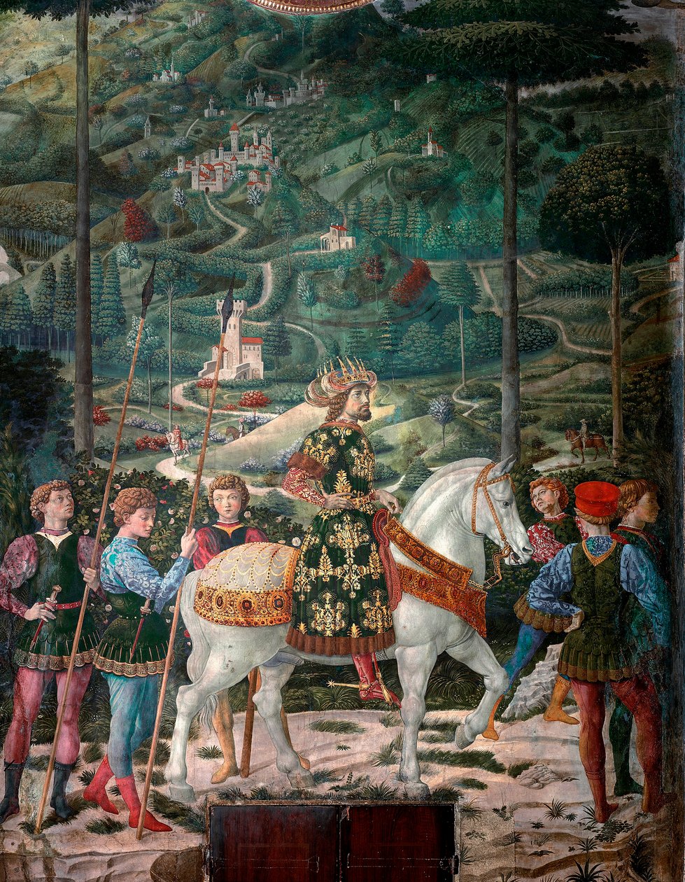 Bysantin keisari "Magien matka". Betlehemin Jerusalemin tietäjien korteegia kutsutaan italiaksi "Viaggio dei Magi" tai "Cavalcata dei Magi". yksityiskohta, joka edustaa Bysantin keisari Johannes VIII:n paleologia (1392-1448). Yksityiskohta. Tuoreet Mag tekijältä Benozzo di Lese di Sandro Gozzoli