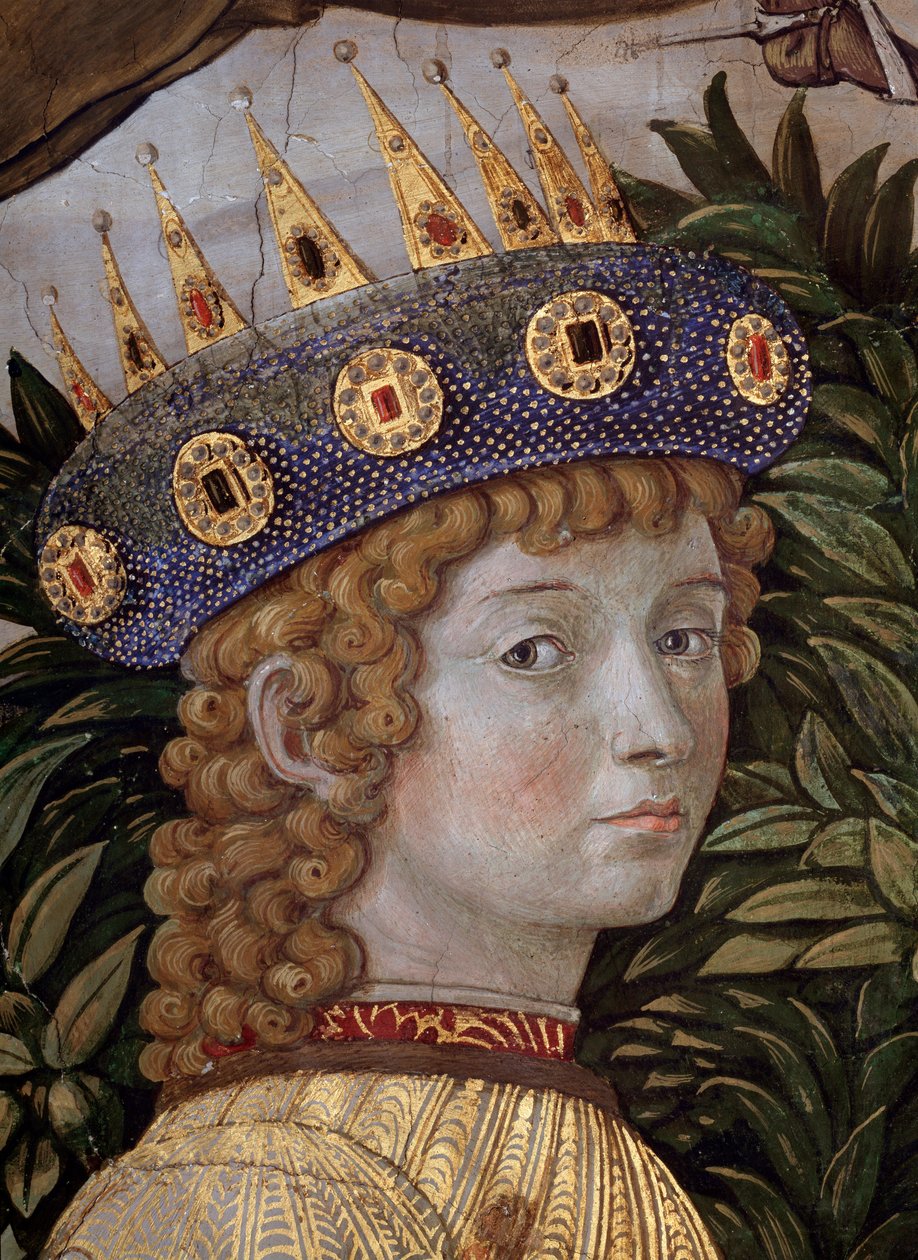 Magi Cortege des rois mages de Jerusalem a Bethleemin matka kutsuu italiaksi "Viaggio dei Magi" tai "" Cavalcata dei Magi" Yksityiskohta nuoresta magista Laurent Suuren (Laurent de Medici) kasvoissa (Laurent de Medici) Magi, yksityiskohta t tekijältä Benozzo di Lese di Sandro Gozzoli