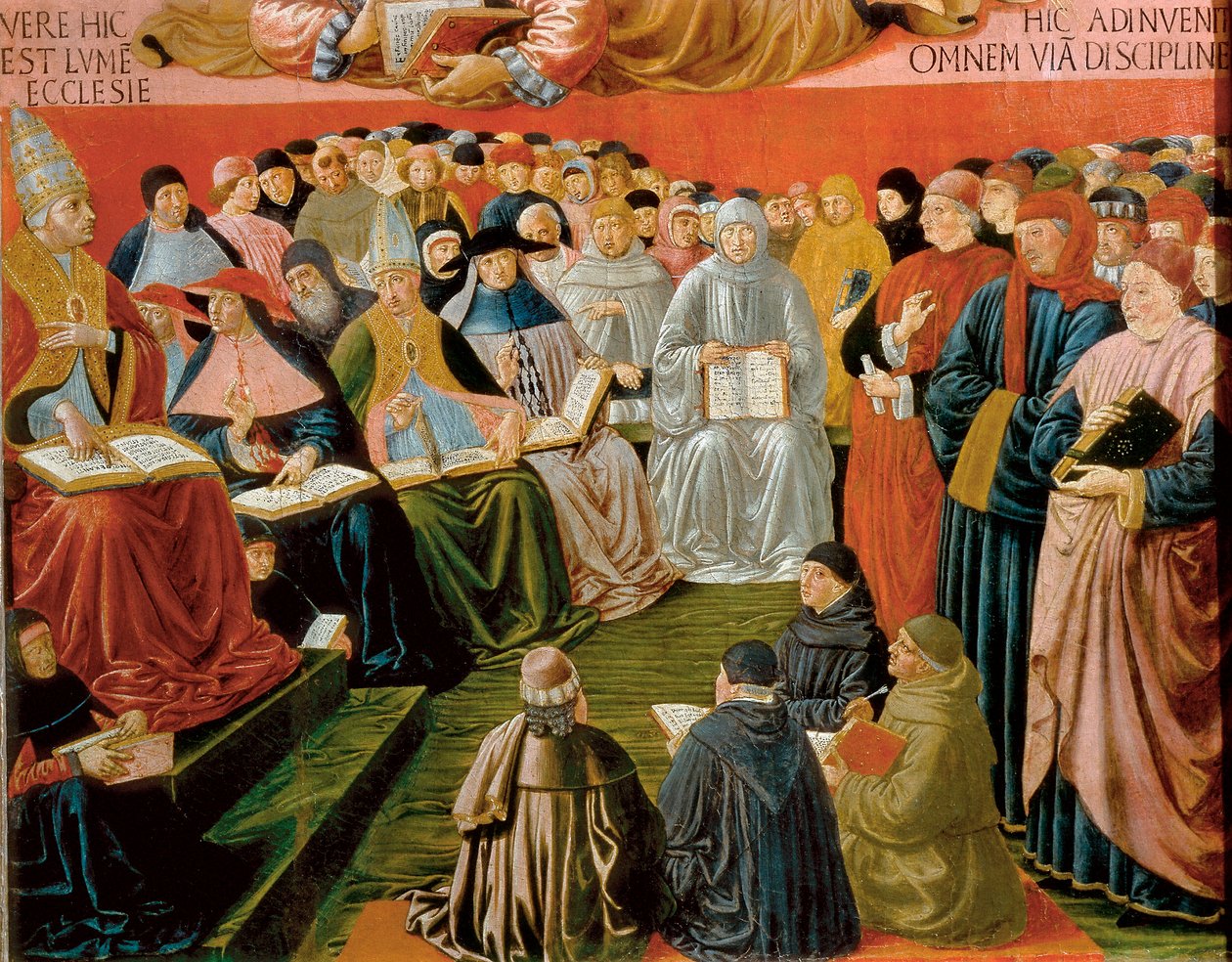 yksityiskohta Pyhän Tuomas Akvinolaisen voitosta tekijältä Benozzo di Lese di Sandro Gozzoli