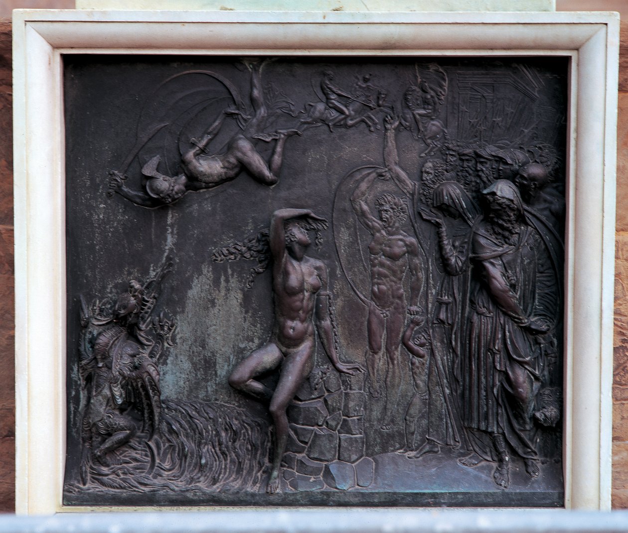 Kiltti, joka kuvaa Perseusta pelastamassa Andromedaa, 1545-55 (pronssi) tekijältä Benvenuto Cellini