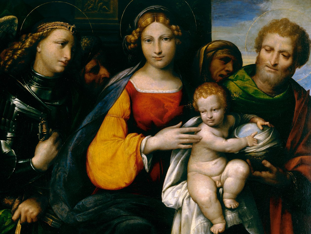 Maalaus, joka esittää Madonnaa ja lasta pyhien kanssa tekijältä Benvenuto Tisi da Garofalo