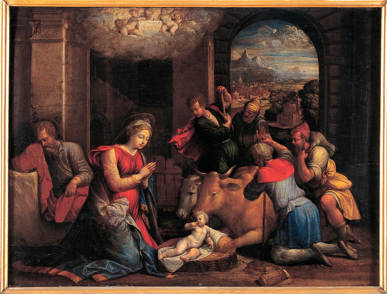 Paimenten palvonta - Benvenuto Tisi da Garofalon (Il Garolafo) maalaus (1481-1559), öljy puulle, 41,5x55 cm tekijältä Benvenuto Tisi da Garofalo