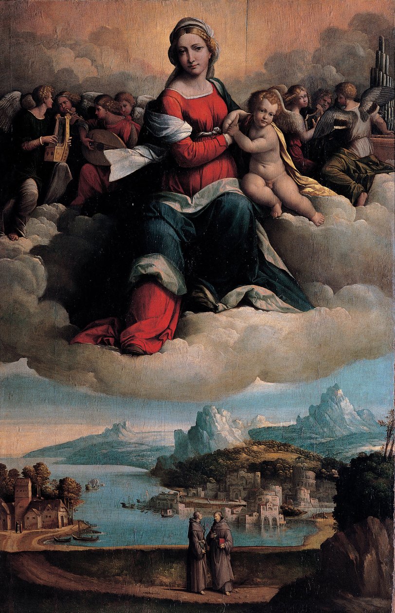 Madonna ja lapsi kunniassa pyhien Anthony Padovalaisen ja Franciscuksen kanssa, 1530 tekijältä Benvenuto Tisi da Garofalo