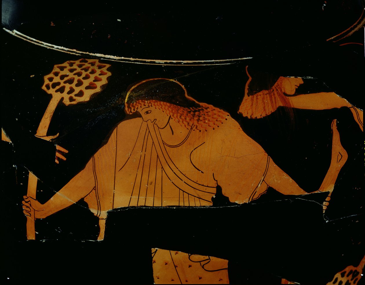 Ullakon punahahmoiset stammot, joita koristaa kohtaus, jossa Pentheus repii irti dionysioksessa, löydetty Cerveteristä, noin 490-480 eKr. (keramiikka) tekijältä Berlin Painter