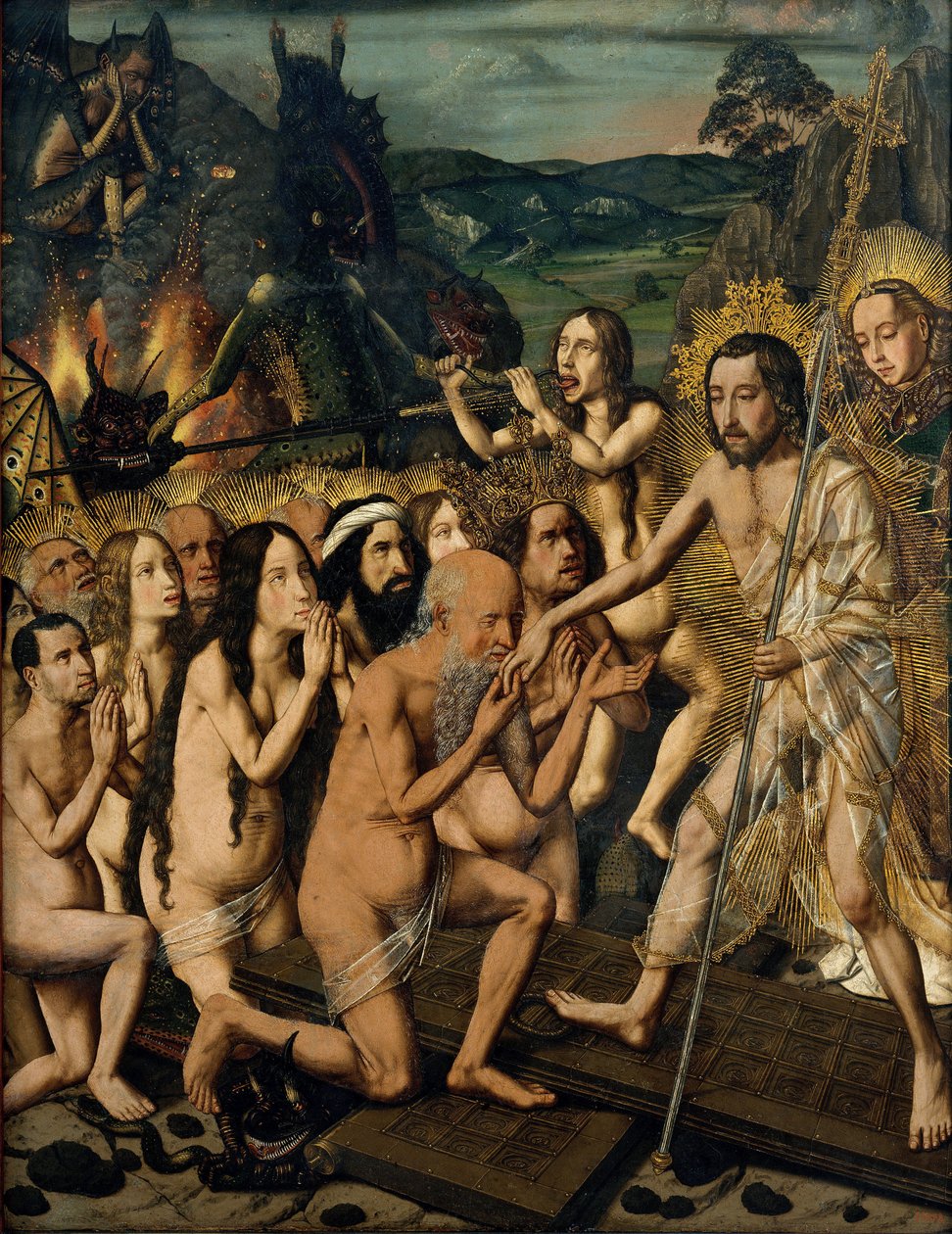 Kristuksen laskeutuminen Limboon, n. 1475 (öljy puulle) tekijältä Bermejo
