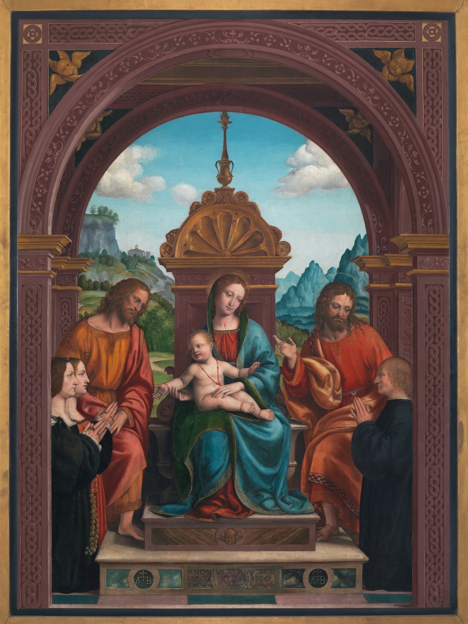 Madonna ja lapsi, St. James, St. Philip ja Antonio Bustin perhe tekijältä Bernadino Zenale