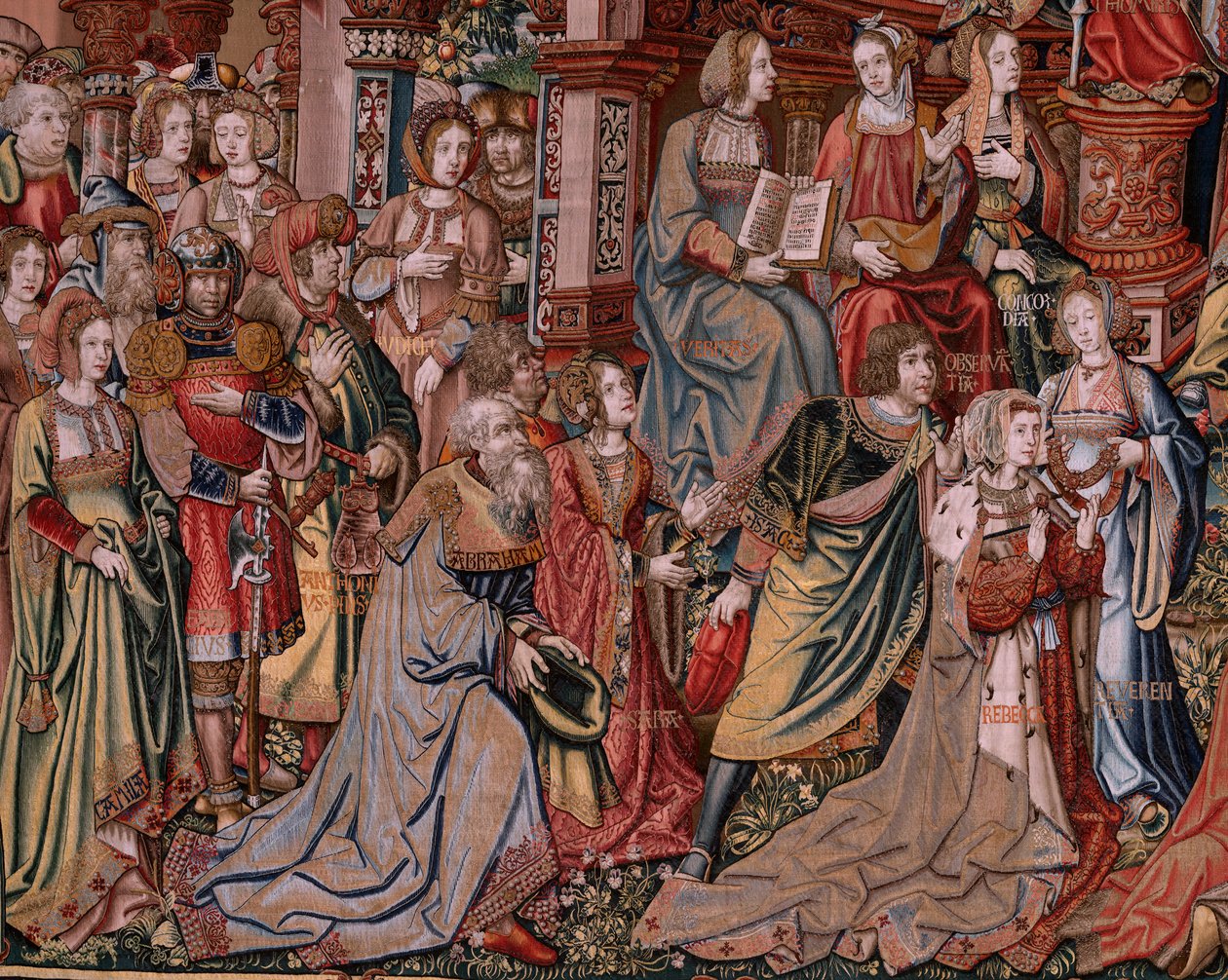 Flanderin kuvakudos. Sarja The Honours. Oikeus (La Justicia, Los Honores). Sarjan yhdeksäs kuvakudos. Mallisarjakuvapiirtäjät Bernard van Orleyn ja Jan Gossaertin (Mabuse) piiristä. Valmistus Pieter van Aelst, Bryssel. Noin 1550. Kangas Kulta, hopea, tekijältä Bernaert van (circle of) Orley