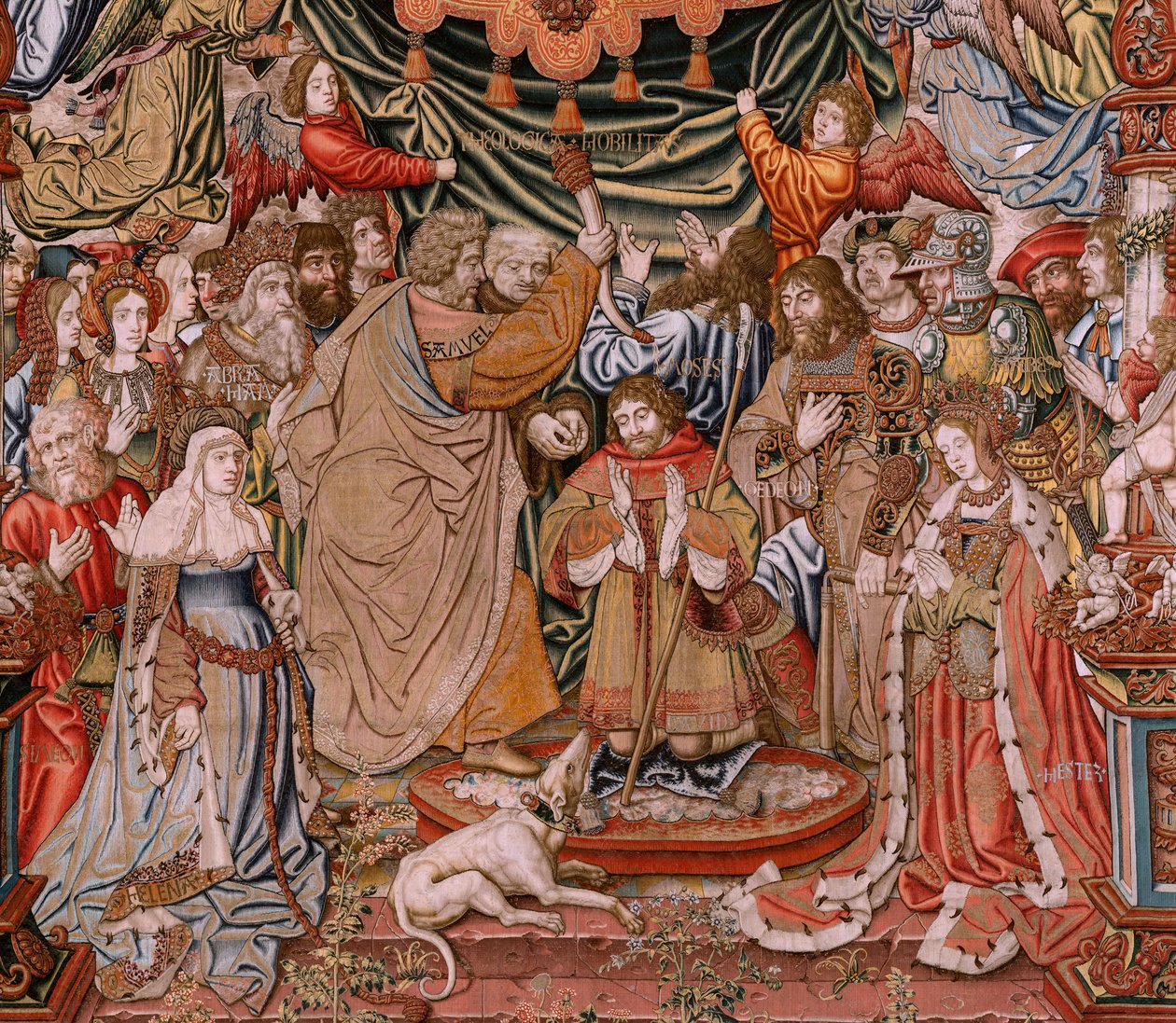 Flanderin kuvakudos. Sarja The Honours; Aatelisto (La Nobleza). Sarjan neljäs kuvakudos. Mallisarjakuvapiirtäjät Bernard van Orleyn ja Jan Gossaertin (Mabuse) piiristä. Valmistus Pieter van Aelst, Bryssel.Ca 1550. Kangas Kulta, hopea, silkki ja villa tekijältä Bernaert van (circle of) Orley