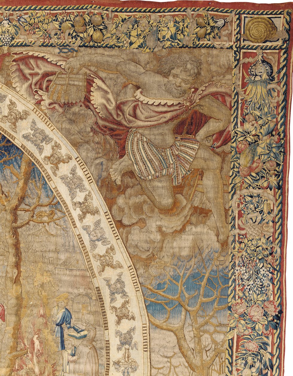 Brysselin allegorinen kuvakudos, joka kuvaa joulukuun "The Medallion Months", n. 1525 tekijältä Bernard van Orley