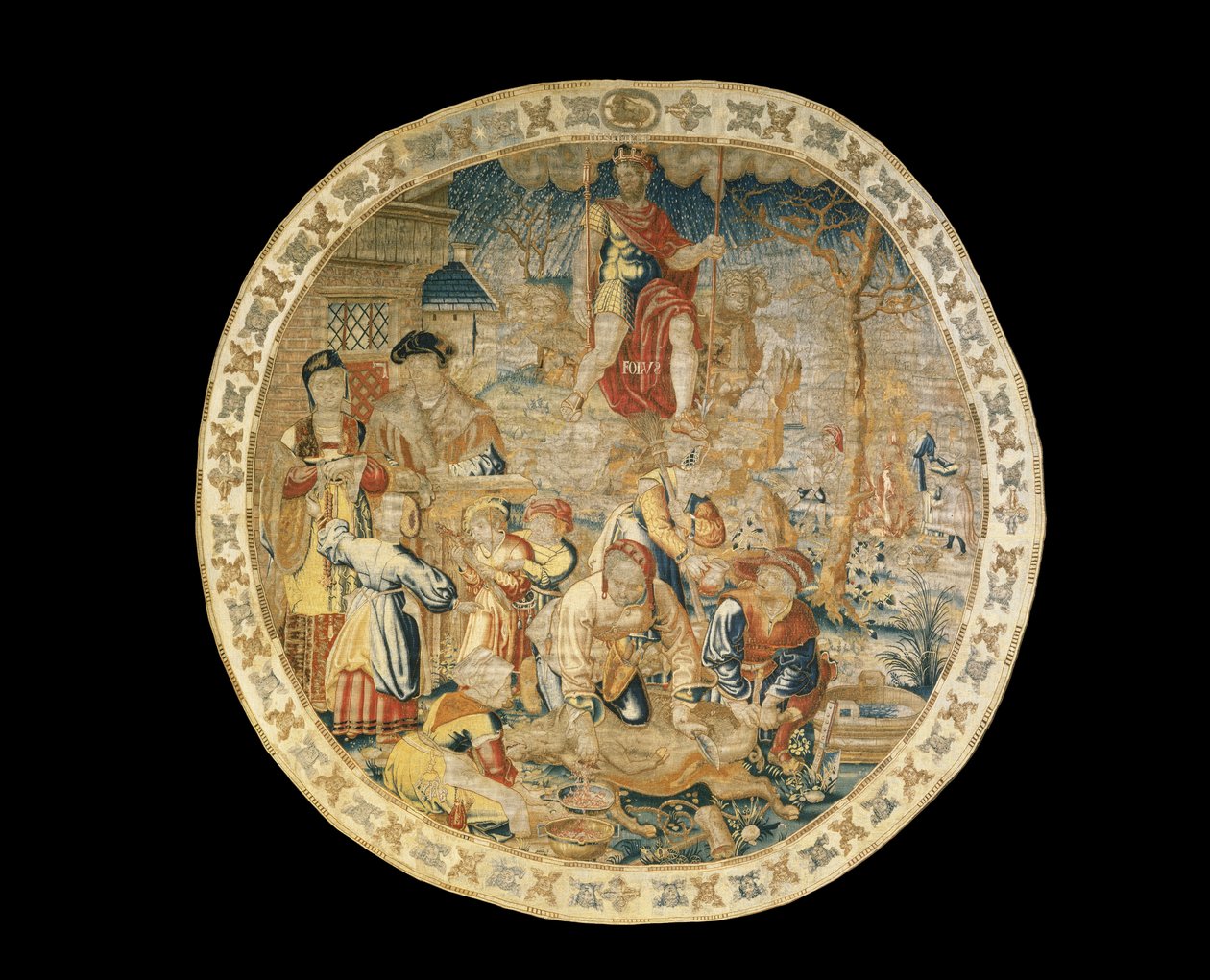 Brysselin allegorinen kuvakudos, joka kuvaa joulukuun "The Medallion Months", n. 1525 tekijältä Bernaert van Orley