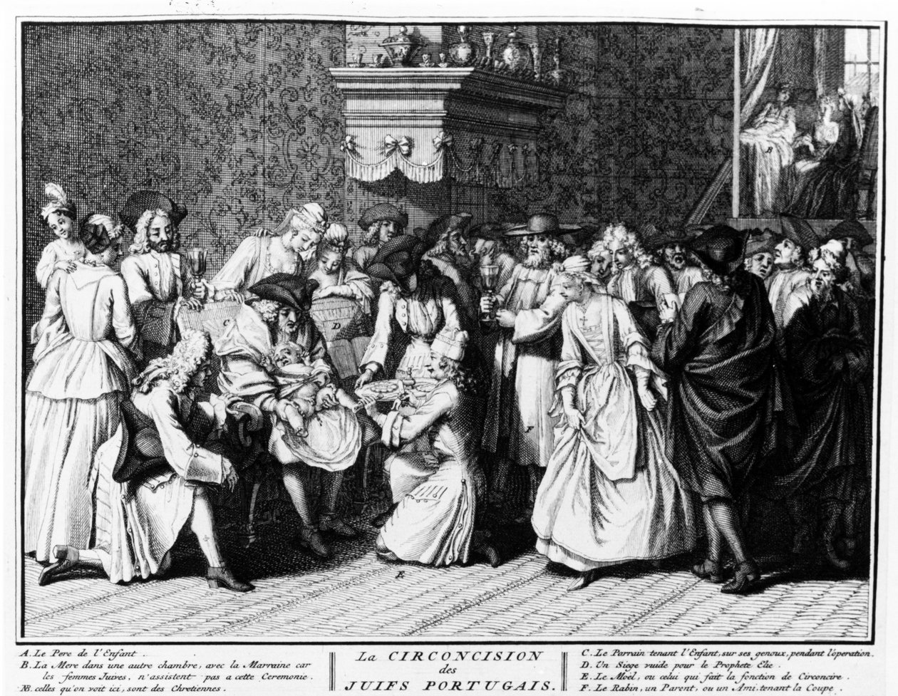 Portugalin juutalaisten ympärileikkausseremonia, 1725 tekijältä Bernard Picart