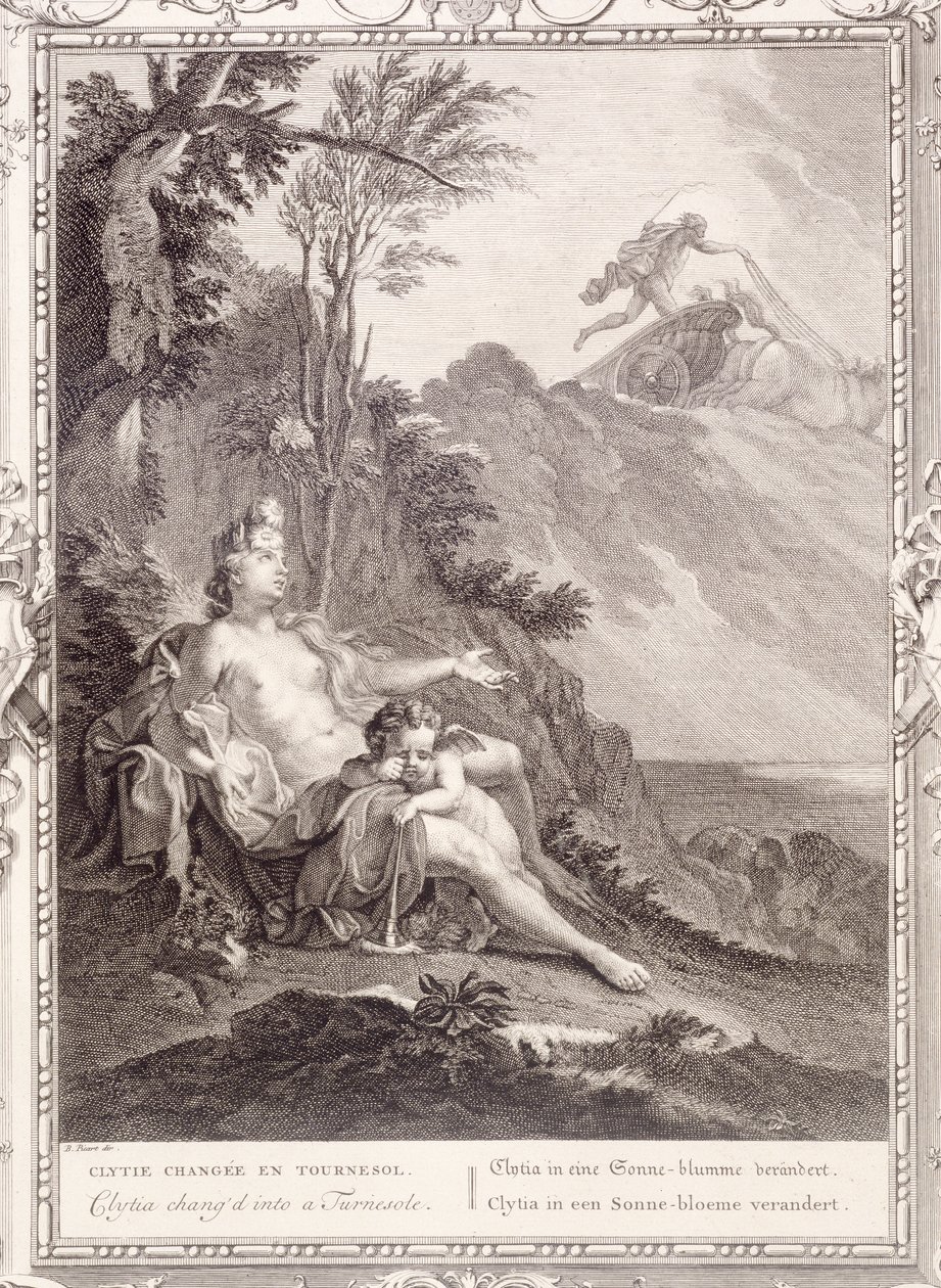 Clytia muuttui turnesoleksi, 1731 tekijältä Bernard Picart